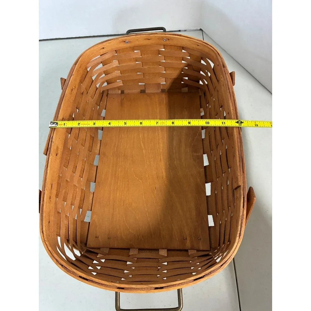 Peterboro Basket Co Woven Wood Footed Storage Basket‎ with Metal Handles USA